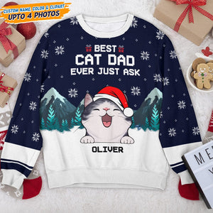 GeckoCustom Meowy Christmas Cat AOP Sweater T368 HN590