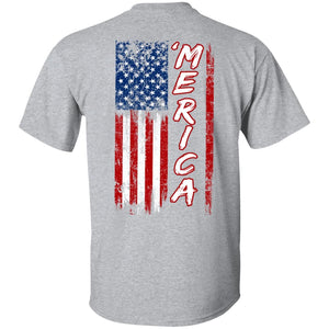 GeckoCustom Merica Distressed American Flag 4th of July H375 Basic Tee / Sport Grey / S