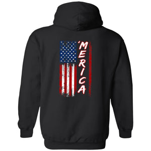 GeckoCustom Merica Distressed American Flag 4th of July H375 Pullover Hoodie / Black / S