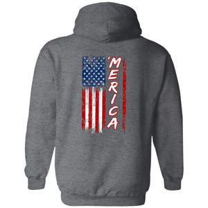 GeckoCustom Merica Distressed American Flag 4th of July H375 Pullover Hoodie / Dark Heather / S