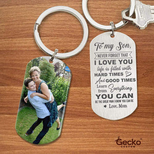 GeckoCustom My Son Be The Great Man I Know You Can Be Family Metal Keychain HN590 With Gift Box (Favorite) / 1.77" x 1.06"