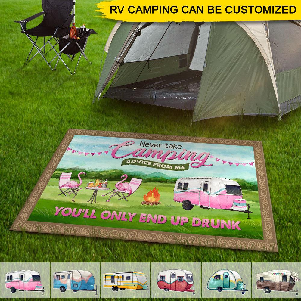 GeckoCustom Never Take Camping Advice From Me You'll Only End Up Drunk Patio Rug, Patio Mat HN590