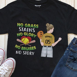 GeckoCustom No Grass Stains No Story No Bruises No Glory Softball Girl Shirt Youth Tee / Black / YS