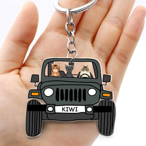 GeckoCustom Off Road Cat Keychain Double Sided Design, Acrylic Keychain Car For Cat Lovers HN590