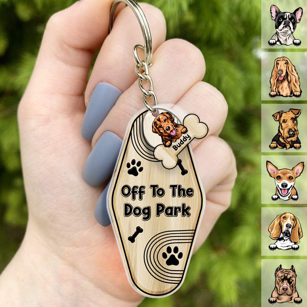 GeckoCustom Off The Dog Park Dog Bone Vintage Keychain, Dog Lover Gift, Custom Dog Breed HN590 2 Bone / 3"H x 1.5"W