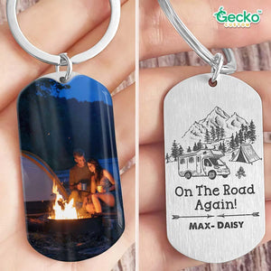 GeckoCustom On The Road Again Camping Metal Keychain HN590 No Gift box / 1.77" x 1.06"