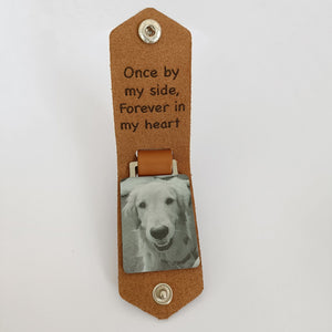 GeckoCustom Once By My Side Forever In My Heart Dog Pet Memorial Leather Photo Keychain