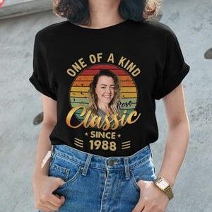 GeckoCustom One Of A Kind Classic Upload Photo Birthday Shirt Women T Shirt / Black Color / S