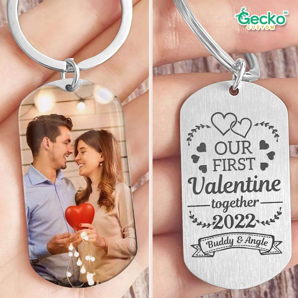 GeckoCustom Our First Valentine Together 2022 Couple Metal Keychain HN590 No Gift box / 1.77" x 1.06"