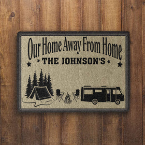 GeckoCustom Our Home Away From Home Personalized Custom RV Camping Doormats H595