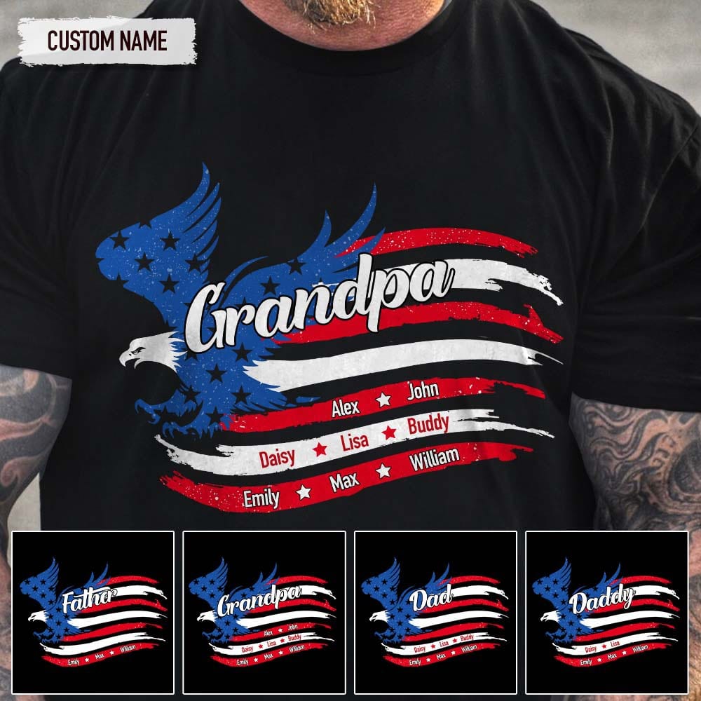 GeckoCustom Papa Patriotic America Flag Family Shirt HN590