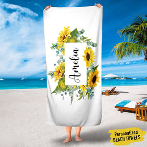 GeckoCustom Personalized Beach Towels, Best Beach Towels, Sunflower Beach Towels