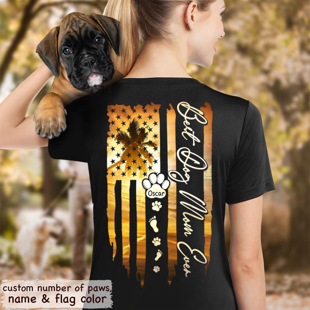 GeckoCustom Personalized Best Dog Mom Ever Sunset Flag Dog Shirt, HN590