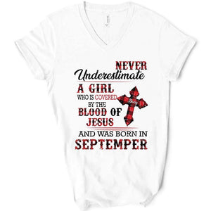 GeckoCustom Personalized Birthday Girl Shirt, Never Underestimate Girl Blood Of Jesus Birthday Shirt