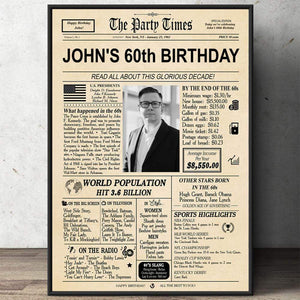 GeckoCustom Personalized Birthday Poster, Birthday Newspaper Poster 40th 50th 60th 70th, Birthday Gift 12"x 18"