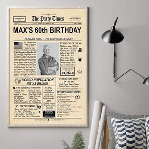 GeckoCustom Personalized Birthday Poster, Birthday Newspaper Poster 40th 50th 60th 70th, Birthday Gift