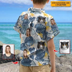 GeckoCustom Personalized Boy's Hawaiian Shirt, Upload Cat Photo N304 HN590