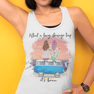 GeckoCustom Personalized Custom Bestie Shirt, A Long Strange Trip Bestie Summer, Best Friends Gift Ladies Tank Top / White Color / X-Small