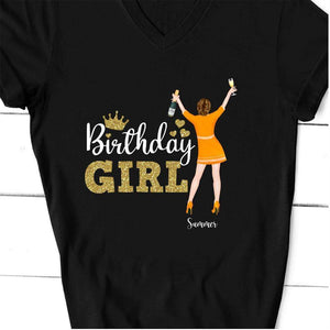 GeckoCustom Personalized Custom Birthday T Shirt, Birthday Girl Shirt, Birthday Gift Women V-Neck T Shirt / V Black / S