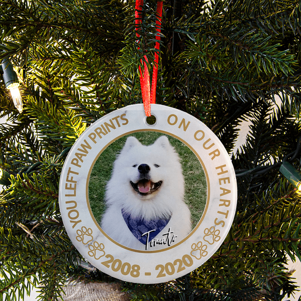 GeckoCustom Personalized Custom Dog Memorial Ornament Decor, You Left Paw Prints On Our Hearts, Memorial Gift