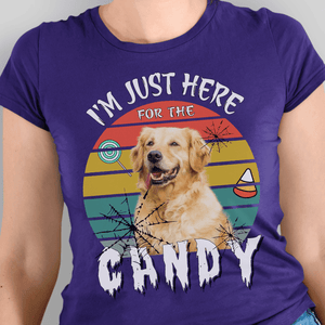 GeckoCustom Personalized Custom Dog Shirt, Halloween Gifts, I'm Just Here For The Candy Women T Shirt / Black Color / S