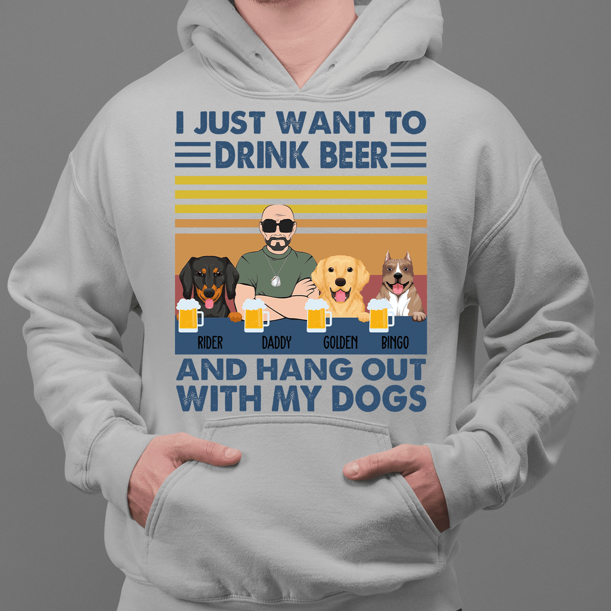GeckoCustom Personalized Custom Dog Shirt, I Just Want To Drink Beer With My Dogs, Dog Dad Gift Pullover Hoodie / Sport Grey Colour / S
