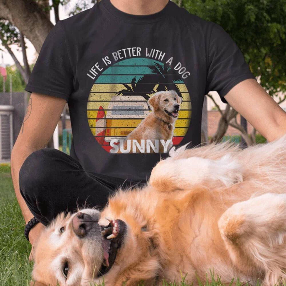 GeckoCustom Personalized Custom Dog Shirt, Vintage Retro Photo Custom, Life Is Better With A Dog, Gift For Dog Lover