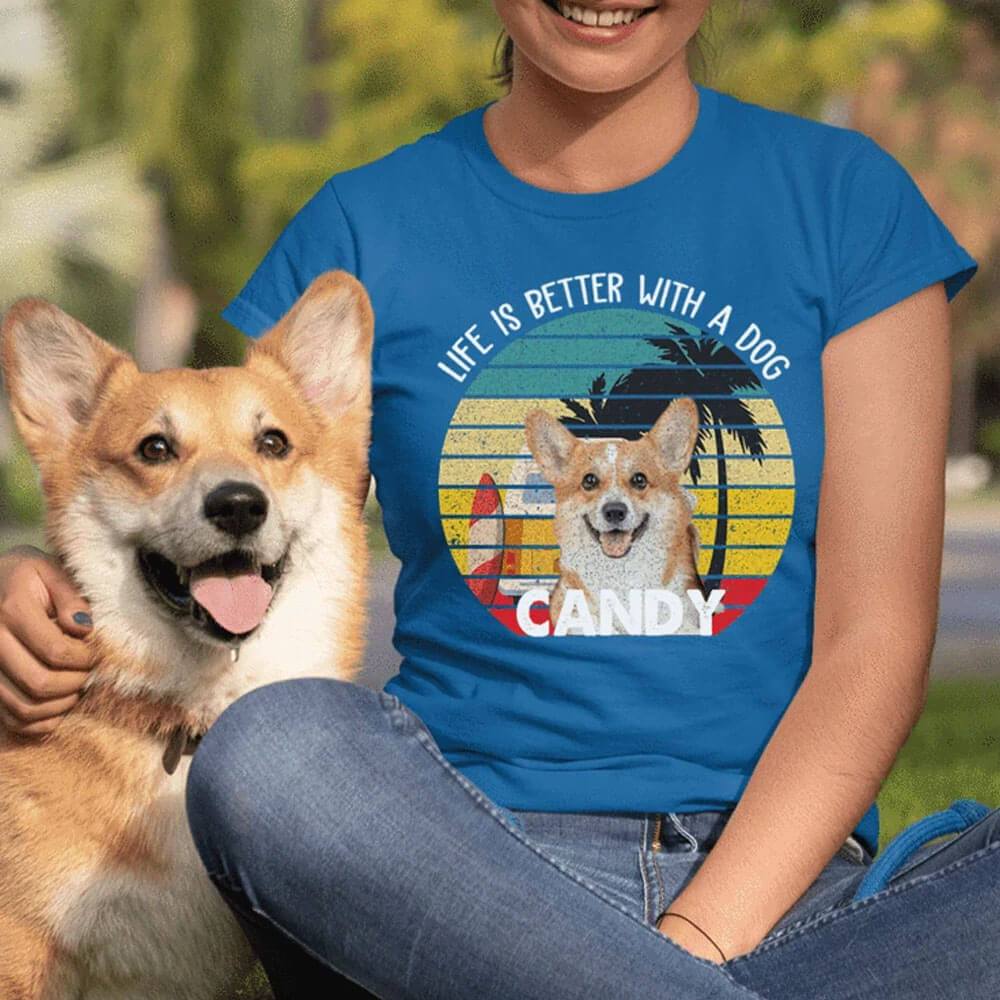 GeckoCustom Personalized Custom Dog Shirt, Vintage Retro Photo Custom, Life Is Better With A Dog, Gift For Dog Lover Women T Shirt / Black Color / S