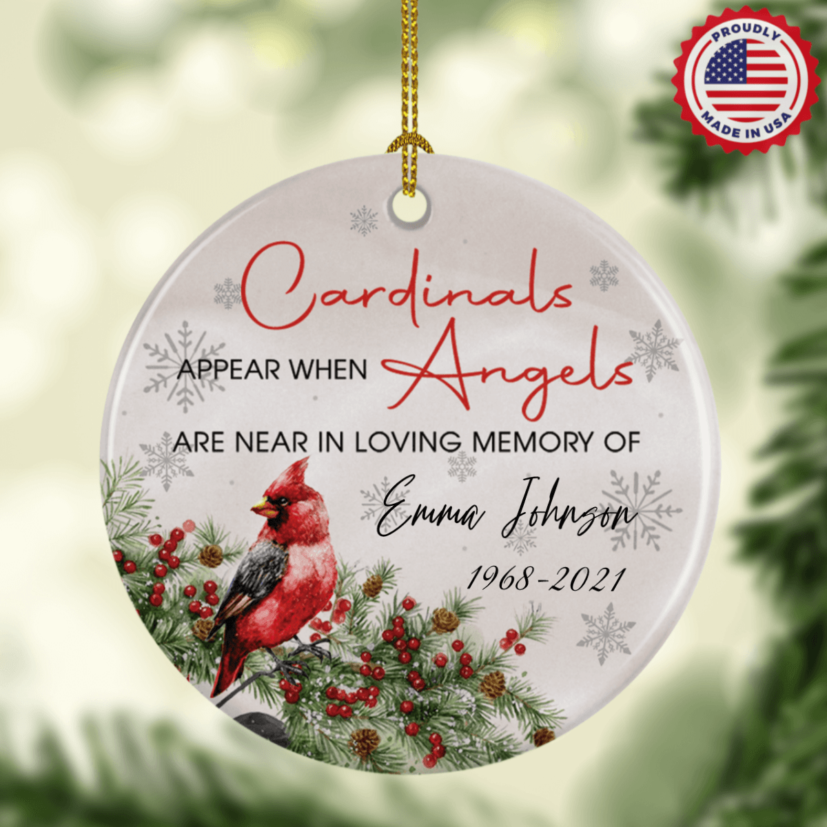 GeckoCustom Personalized Custom Family Memorial Ornament Decor, Cardinals Appear When Angels Are Near, Memorial Gift