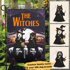 GeckoCustom Personalized Custom Halloween Garden Flag, The Witches, Dog Lover Gift 12"x18"