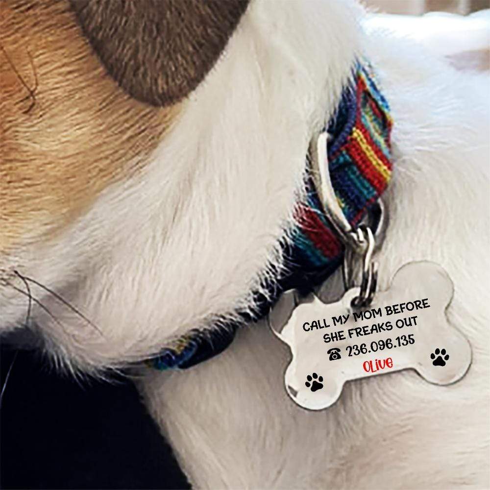 GeckoCustom Personalized Custom Pet Tag, Call My Mom Before She Freaks Out Dog Tag, Dog Lover Gifts 1.125"x1.5"