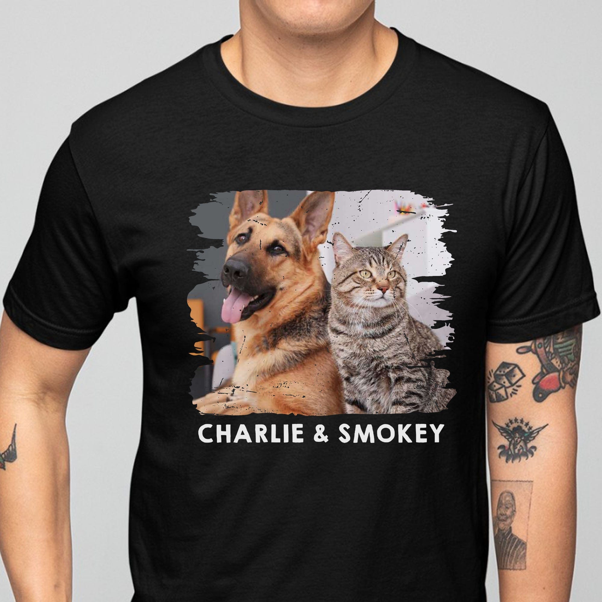 GeckoCustom Personalized Custom Photo Dog Cat Pet Shirt C606 Basic Tee / Black / S