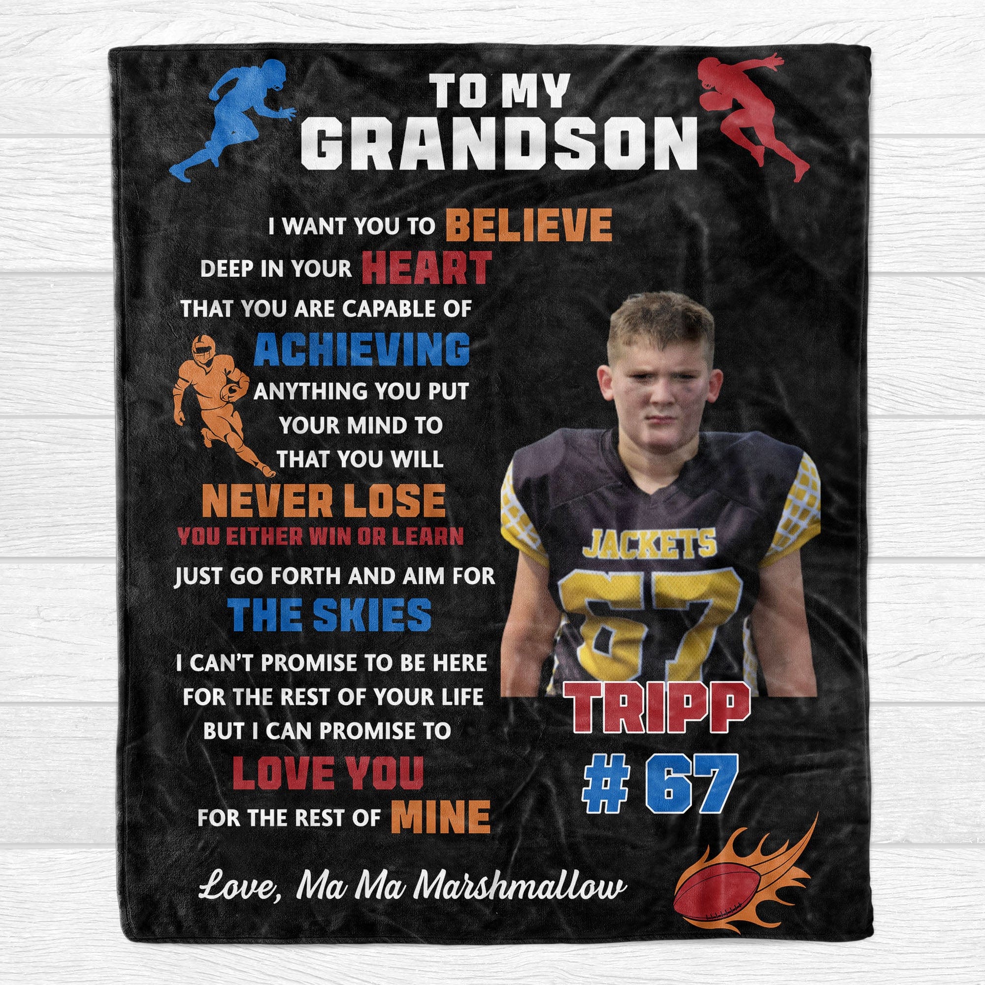 GeckoCustom Personalized Custom Photo Football Blanket C544 VPS Cozy Plush Fleece 30 x 40 Inches (baby size)