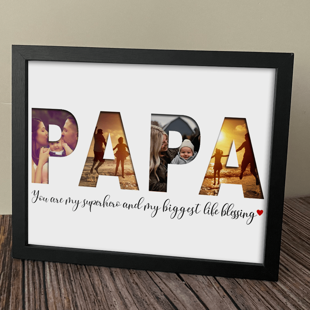 GeckoCustom Personalized Custom Picture Frame, Gift For Dad, Gift For Grandpa, Papa You Are My Superhero And My Biggest Life Blessing