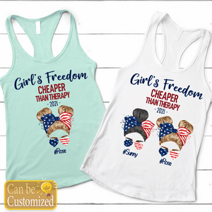 GeckoCustom Personalized Custom T Shirt, Best Friend Gift, 4th Of July, Girls Freedom Than Therapy