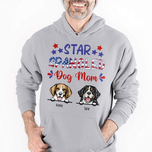 GeckoCustom Personalized Custom T Shirt, Dog Lover Gift, 4th Of July Gift, Star Spangled Dog Mom Pullover Hoodie / Sport Grey Colour / S