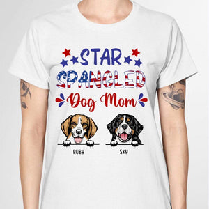 GeckoCustom Personalized Custom T Shirt, Dog Lover Gift, 4th Of July Gift, Star Spangled Dog Mom Ladies T-Shirt / Light Blue Color / S