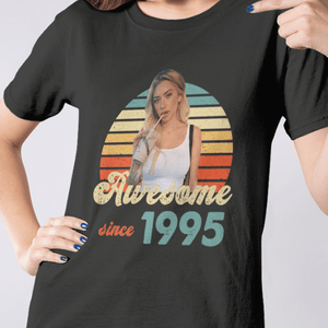 GeckoCustom Personalized Custom Vintage Retro Photo Shirt, Awesome Since Upload Photo, Photo Print Shirt