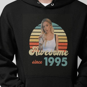 GeckoCustom Personalized Custom Vintage Retro Photo Shirt, Awesome Since Upload Photo, Photo Print Shirt Pullover Hoodie / Black Colour / S