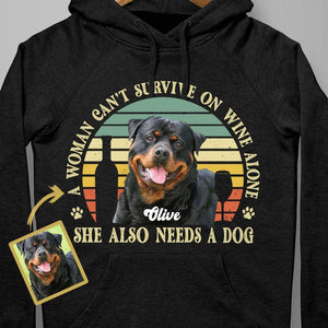 GeckoCustom Personalized Photo Custom Dog/Cat Shirt, A Woman Cannot Survive On Wine Alone Shirt Pullover Hoodie / Black Colour / S