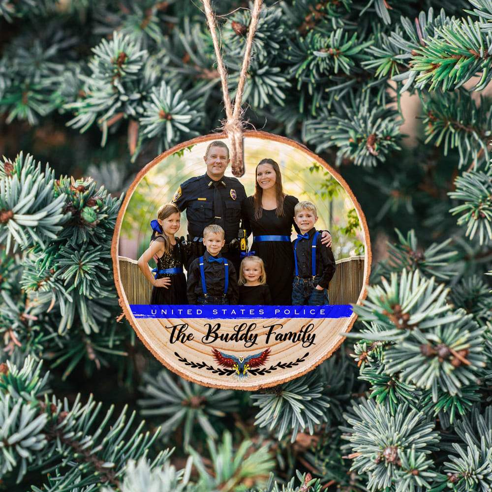 GeckoCustom Personalized photo ornament for U.S Police, Christmas wood slice ornament, HN590