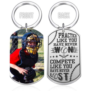 GeckoCustom Practice Like You Have Never Won Baseball Metal Keychain, Compete Like You Have Never Lost HN590