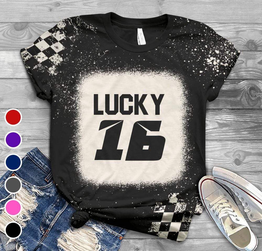 GeckoCustom Racing Bleached Unisex Tshirt, Dirt Track Motocross, Dirt bike Race Tee, Checkered Flag Bleached HN590