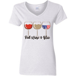 GeckoCustom Red Wine & Blue 4th of July Ladies Shirt H398 Women V-Neck / White / S