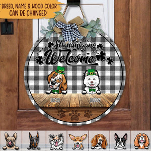 GeckoCustom Shenanigans Welcome St.Patrick's Day Dog Wooden Door Sign With Wreath  HN590