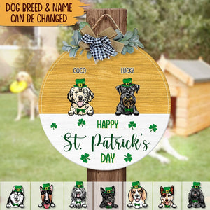 GeckoCustom Wood Door Sign With Dog, St.Patrick's Day Door Wreath HN590