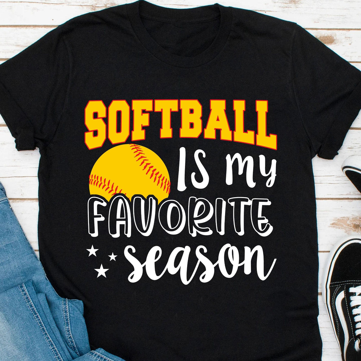 GeckoCustom Softball Is My Favorite Season Personalized Custom Softball Shirts C499 Premium Tee (Favorite) / P Black / S