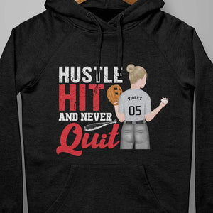 GeckoCustom Softball Shirt, Hustle Hit And Never Quit, Softball Girl Shirt