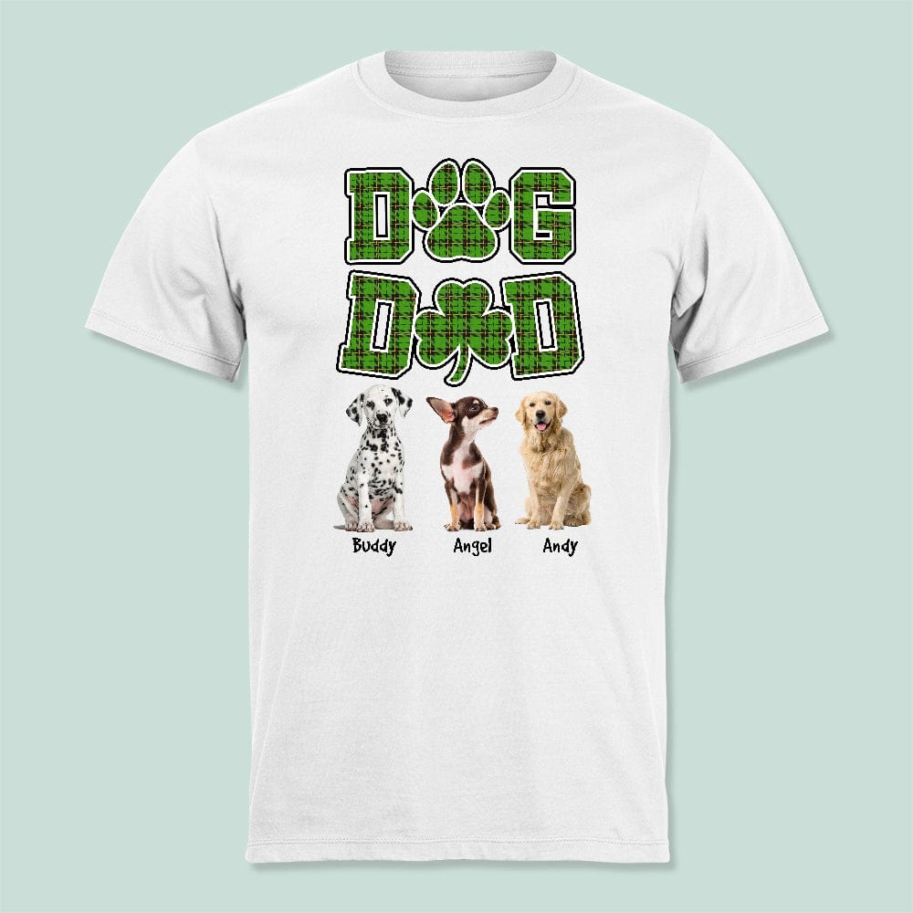 GeckoCustom St.Patricks Day Custom Photo Dog Dad Shamrock Shirt K228 HN590 Unisex T Shirt / White / S