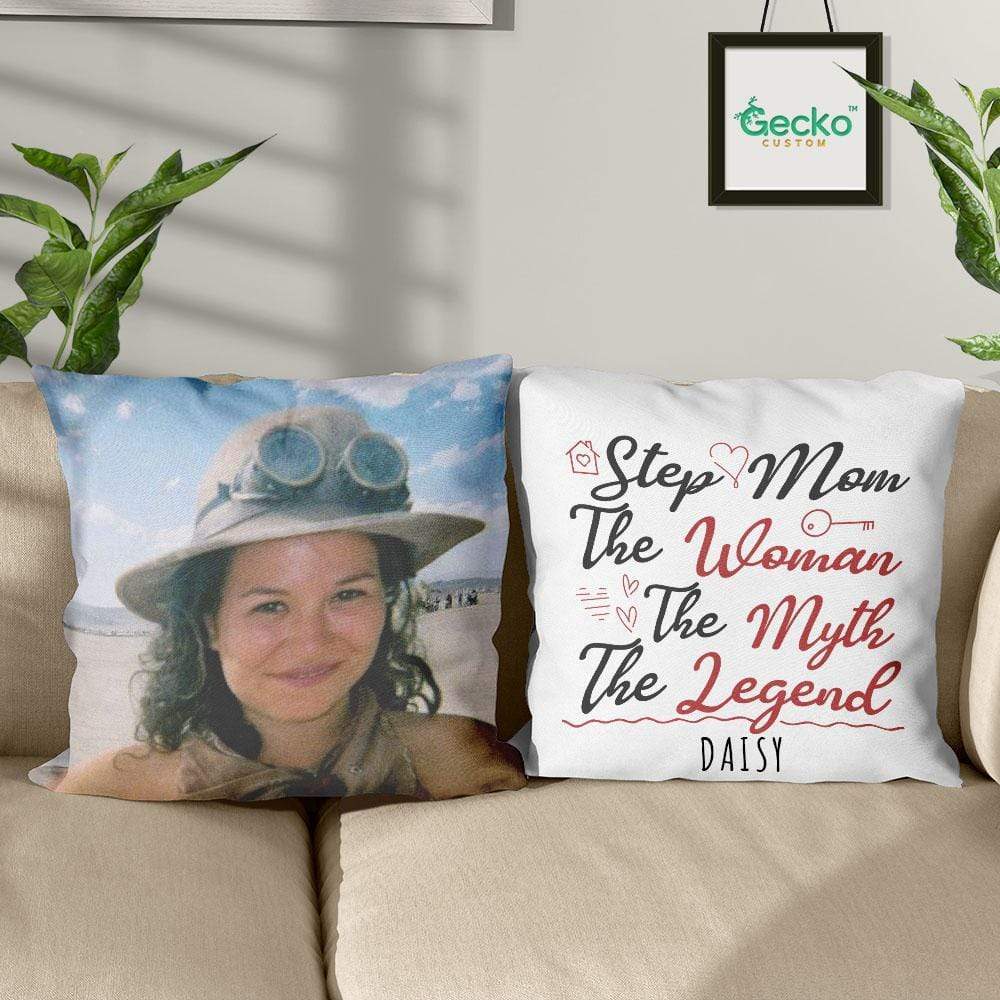 GeckoCustom Step Mom The Woman The Myth The Legend Stepmother Family Throw Pillow HN590 14x14 in / Pack 1